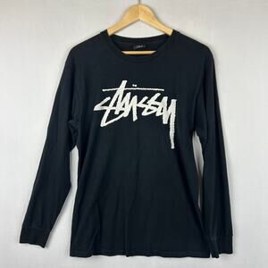 Stussy Black Long Sleeve Crew Neck Logo Shirt Cotton Men's Size M